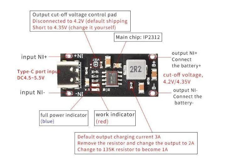 Модуль зарядного устройства для литиевой батареи (вход Type-C) 5V 3A IP2312 1644423343 фото