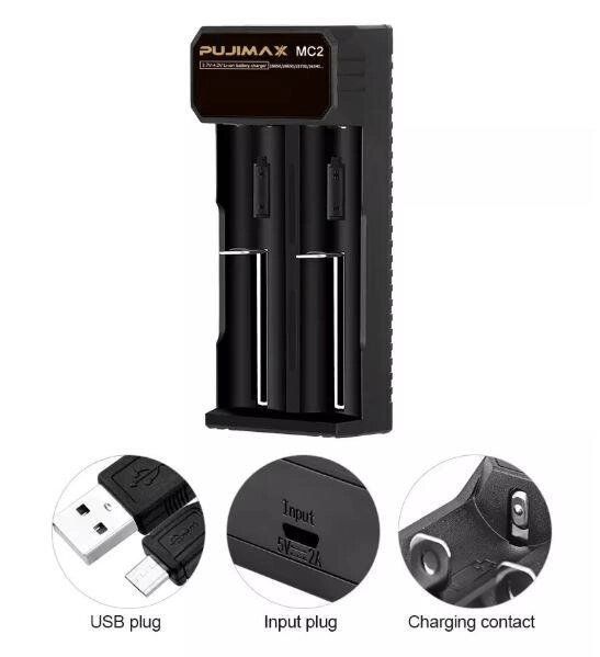 Зарядний пристрій із виходом USB для Li-ion акумуляторних батарей 2 слоти Pujimax 1770467029 фото