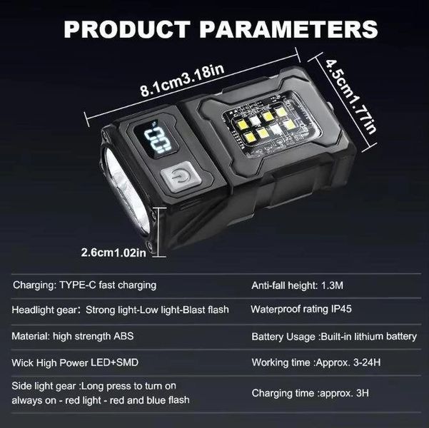 Универсальный мини‑фонарь UniLight DC08 COB+LED, аккумулятор 1200 mAh, магнит, клипса, IP45 1775714207 фото