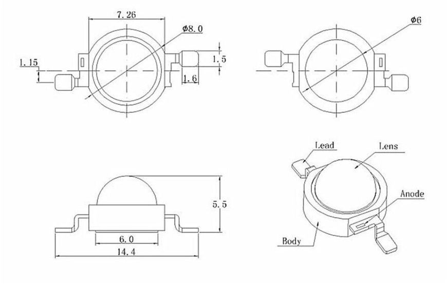 Фітосвітлодіод на підкладці led 1w 3.2-3.6v рожевий повний спектр 400-800nm 1551185366 фото